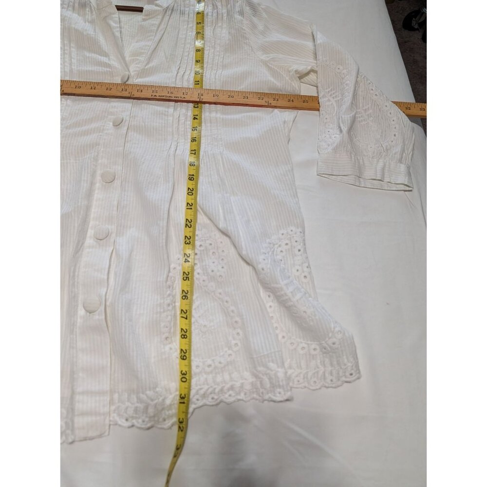Soft Surroundings 1X White Pintuck Button Down Blouse Embroidered 3/4 Sleeves - Picture 8 of 13